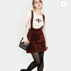 Disturbia Terracotta Check Cord Mini Pinafore Skirt